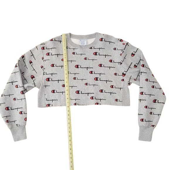 Champion Reverse Weave Oversized Cropped Sweatshirt All-Over Logo Design - Picture 13 of 15